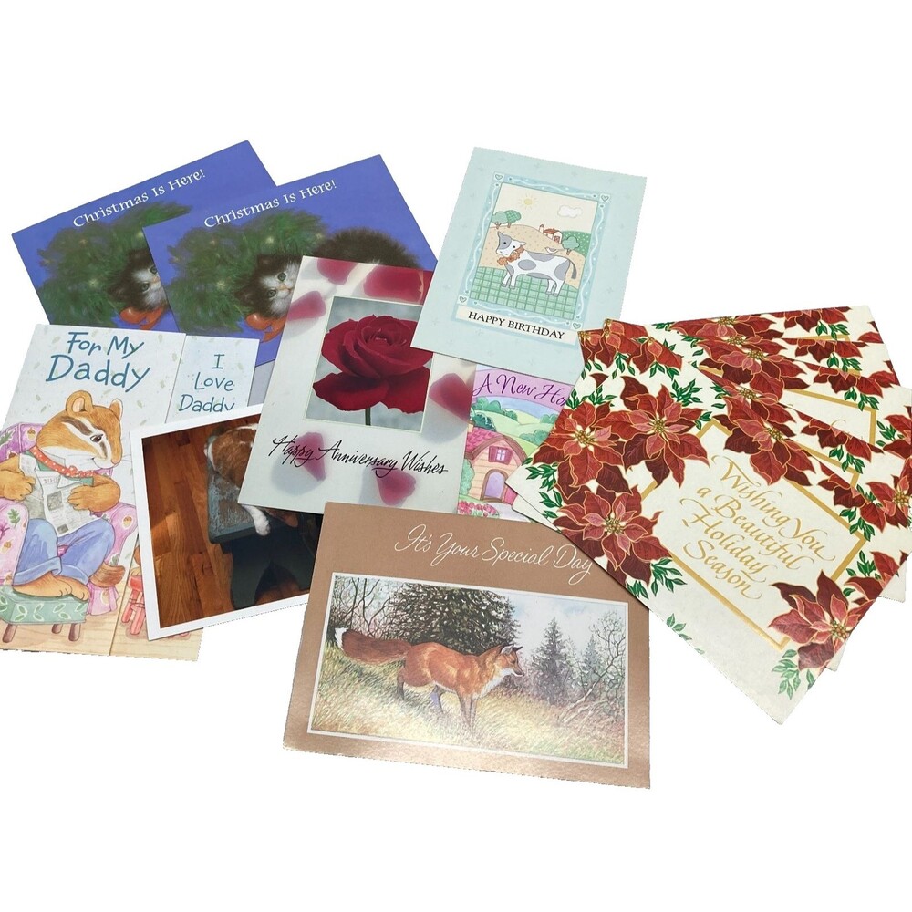 Lot of 13 Vtg Greeting Cards Birthday ~ Unused Xmas Birthday Father Love Flower